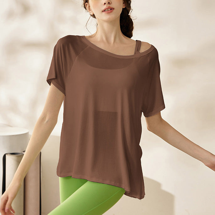 オフショルダーハーフシアーTシャツ 2590