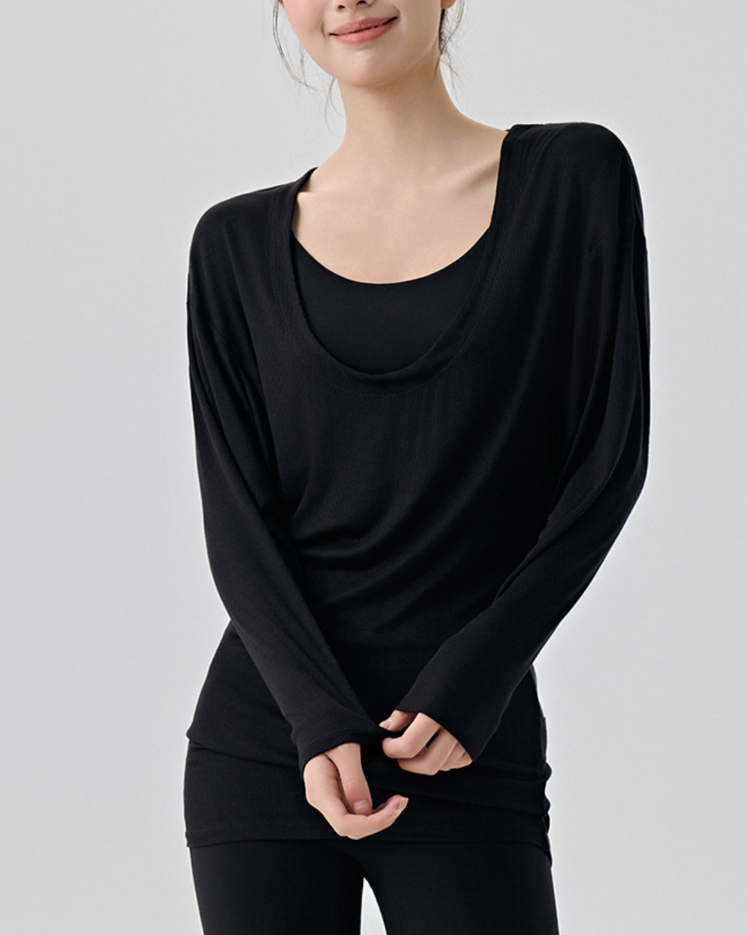 レアシュルUネックロングリブニット 3833