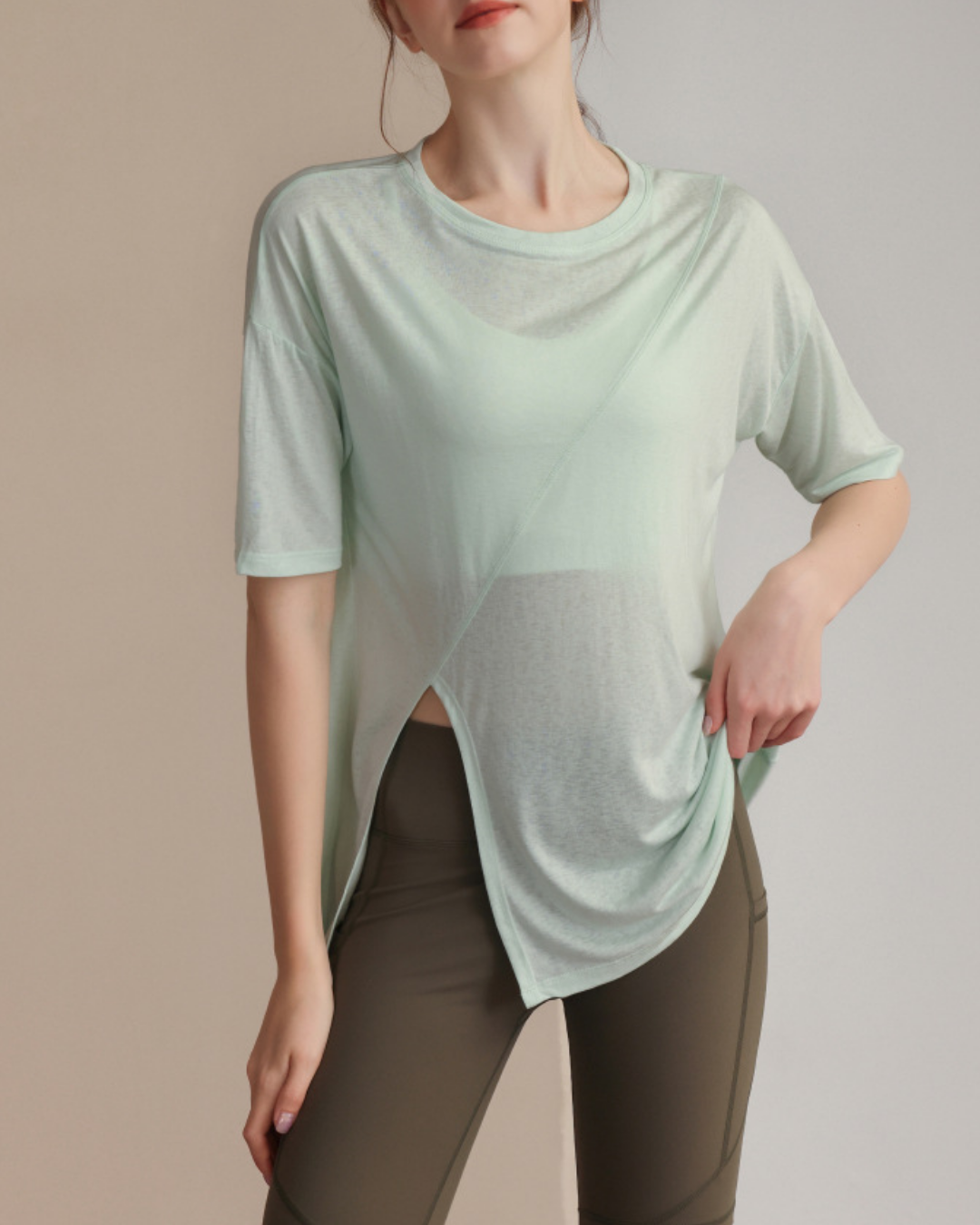 サイドスリットハーフスリーブヨガカットソー 3822