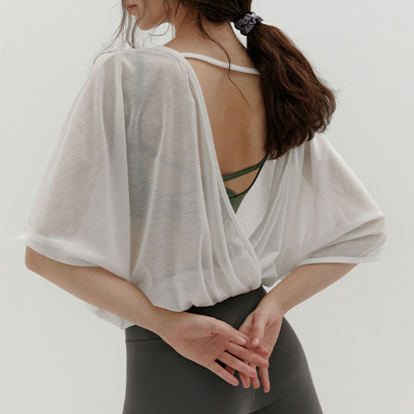 Ice silk half sheer yoga blouse 2551