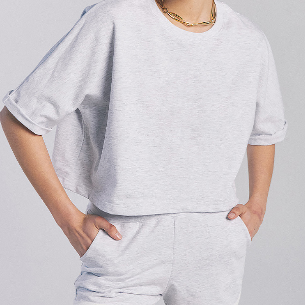 ロールアップスリーブクロップドコットンT 2554