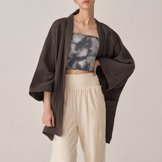 Three-layer gauze relaxed cardigan 3079