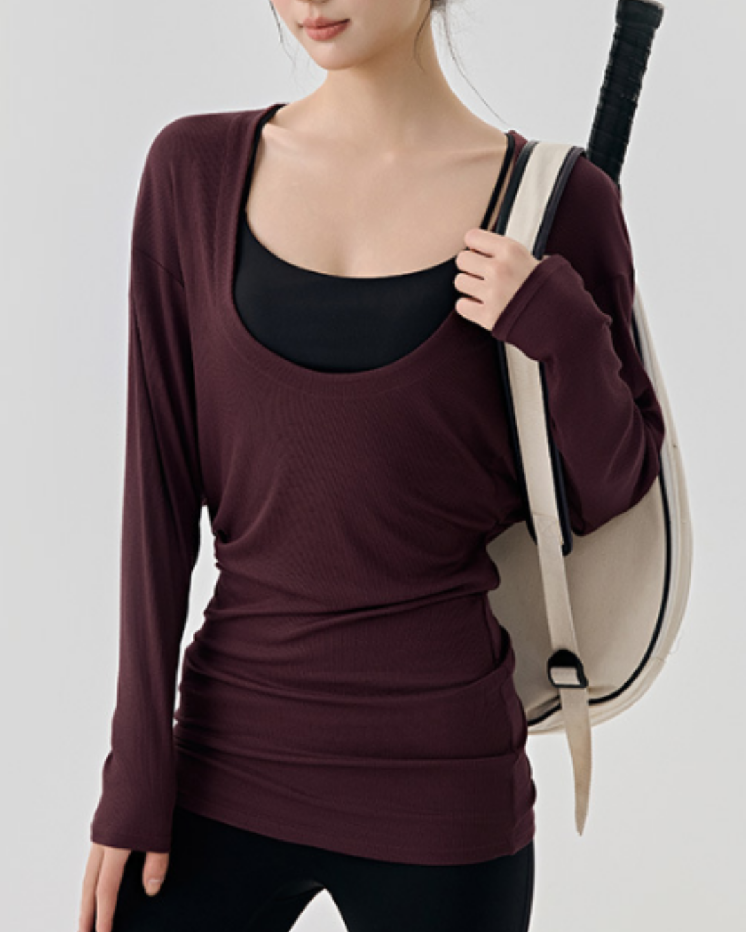 レアシュルUネックロングリブニット 3833