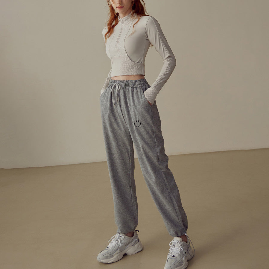 Solid color half zip cropped long sleeve 2826