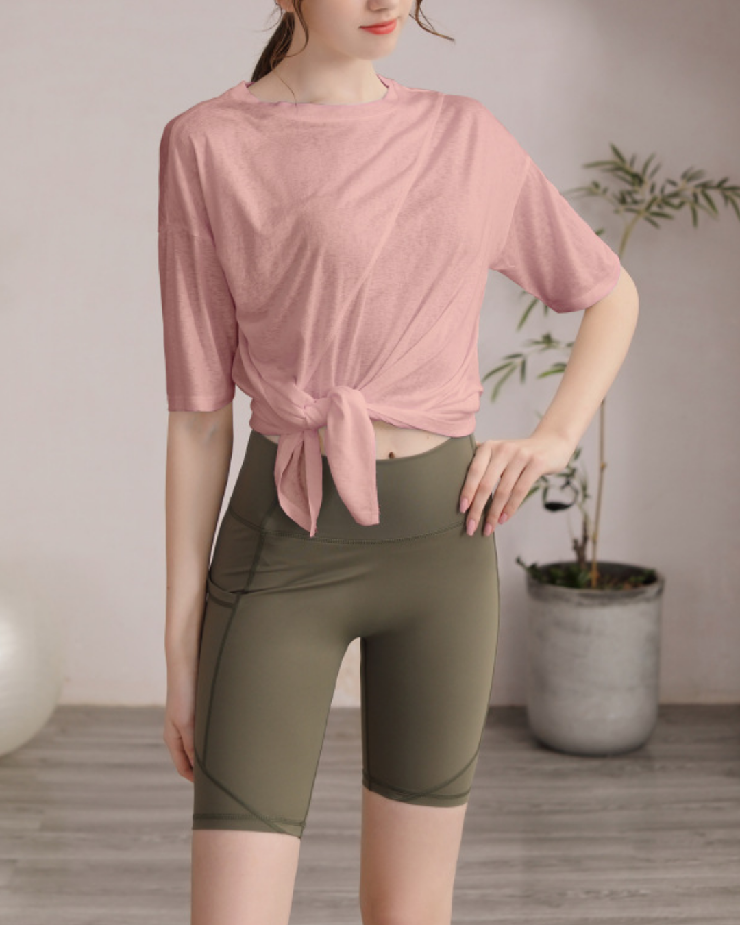 サイドスリットハーフスリーブヨガカットソー 3822