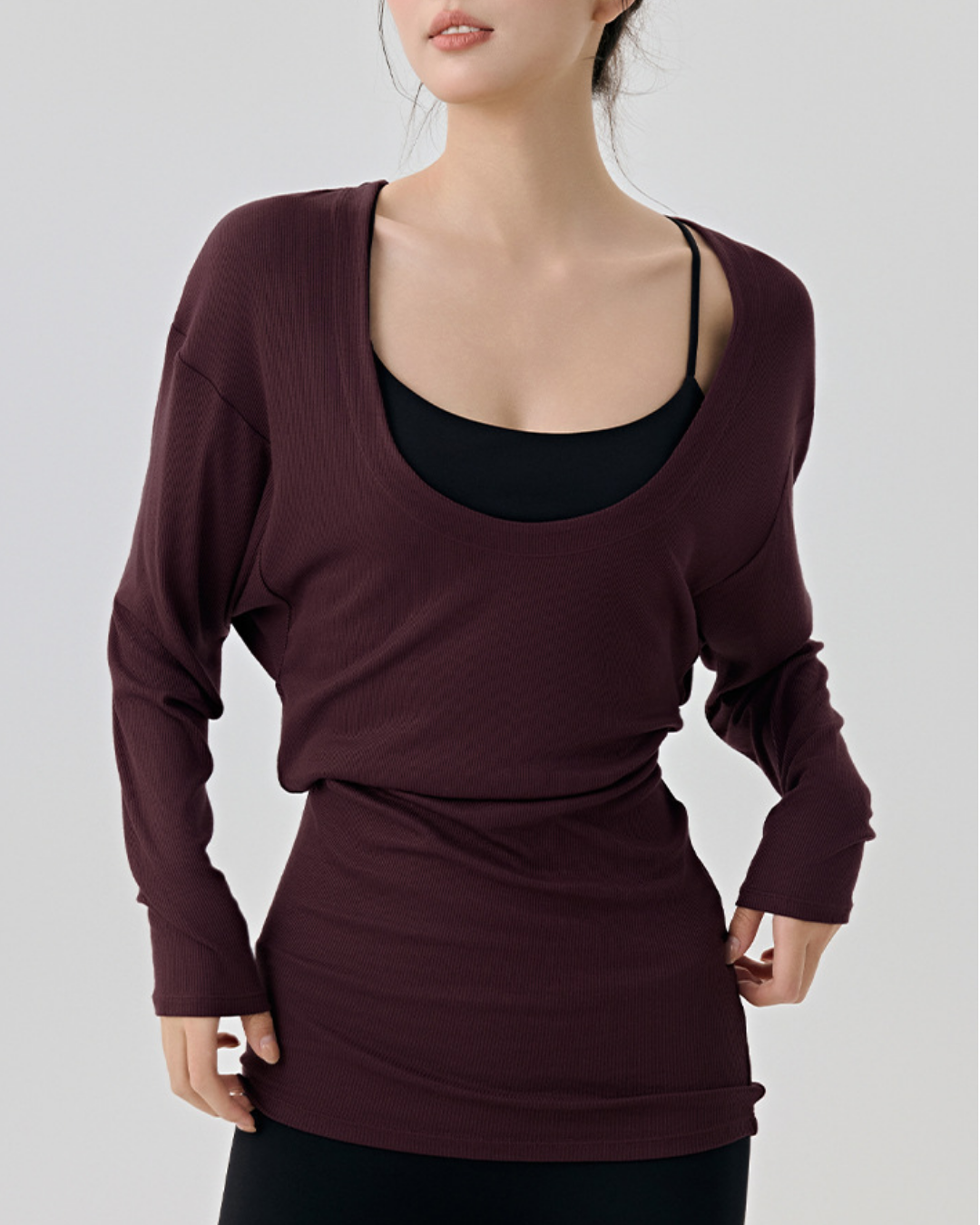 レアシュルUネックロングリブニット 3833