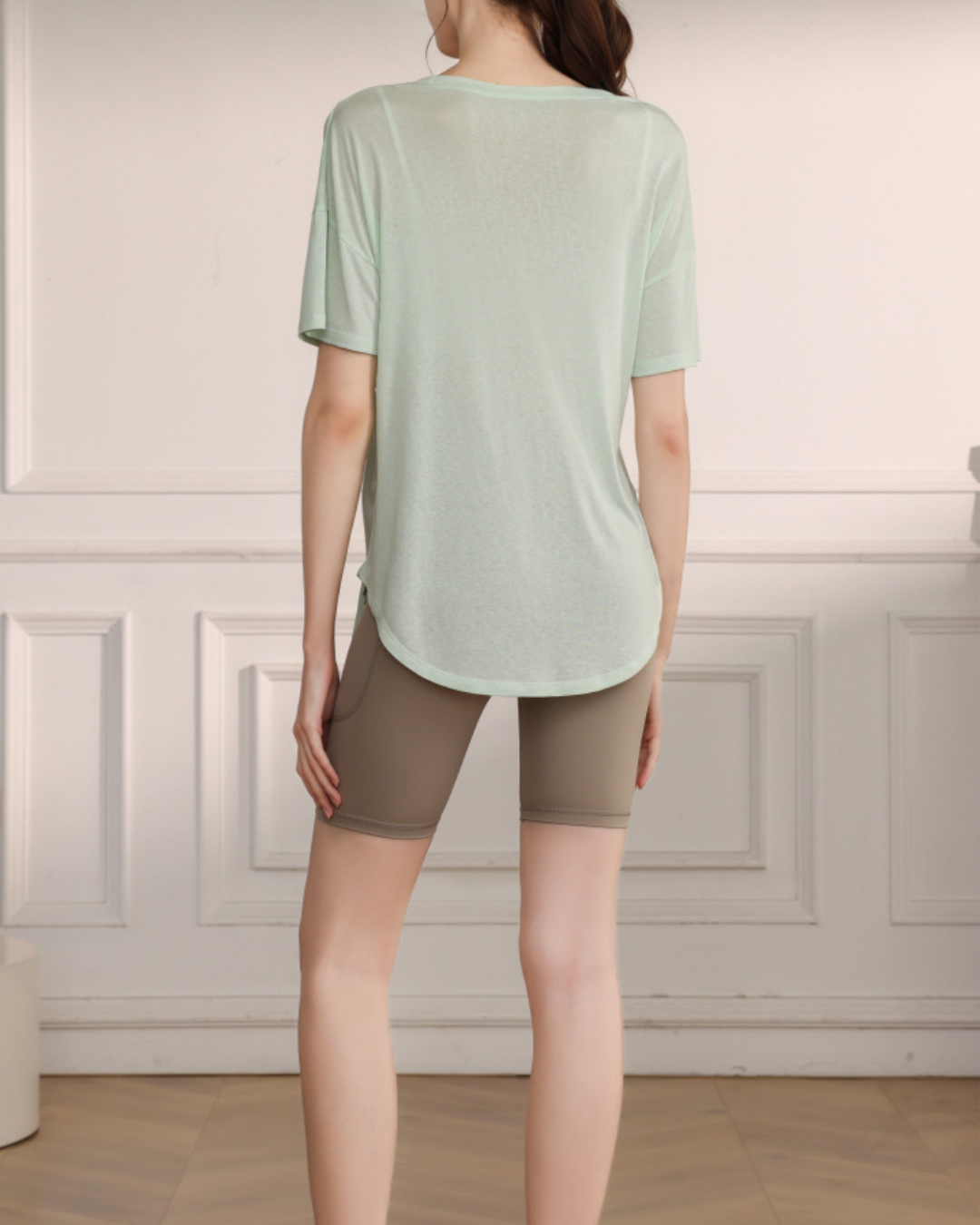 くすみハーフシアーショルダーカットアウトヨガT 3821