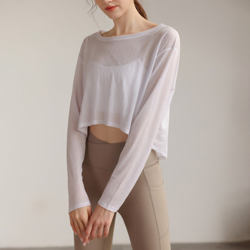 ボートネックシアーロングスリーブヘムトップス 2833