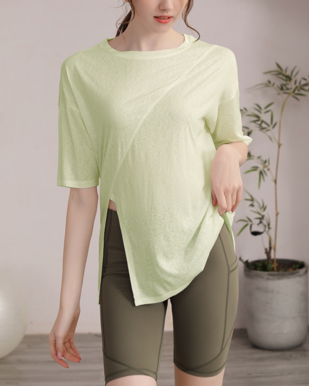 サイドスリットハーフスリーブヨガカットソー 3822