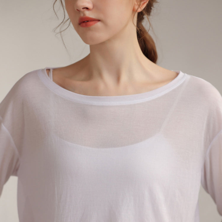 ボートネックシアーロングスリーブヘムトップス 2833
