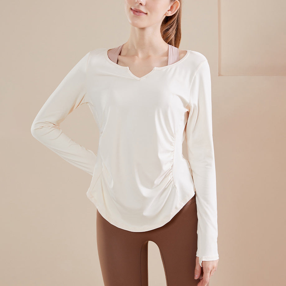 Key neck gathered long cut and sew 3121