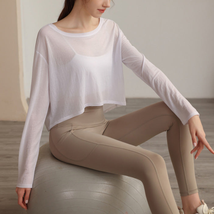 ボートネックシアーロングスリーブヘムトップス 2833