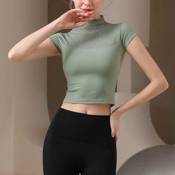 High neck decollete sheer yoga top 3023