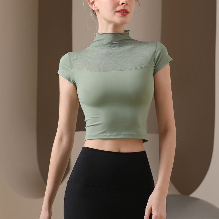 High neck decollete sheer yoga top 3023