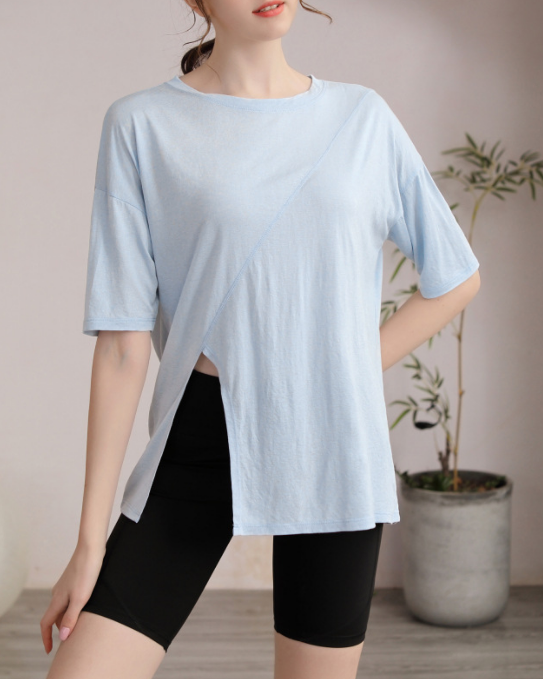 サイドスリットハーフスリーブヨガカットソー 3822