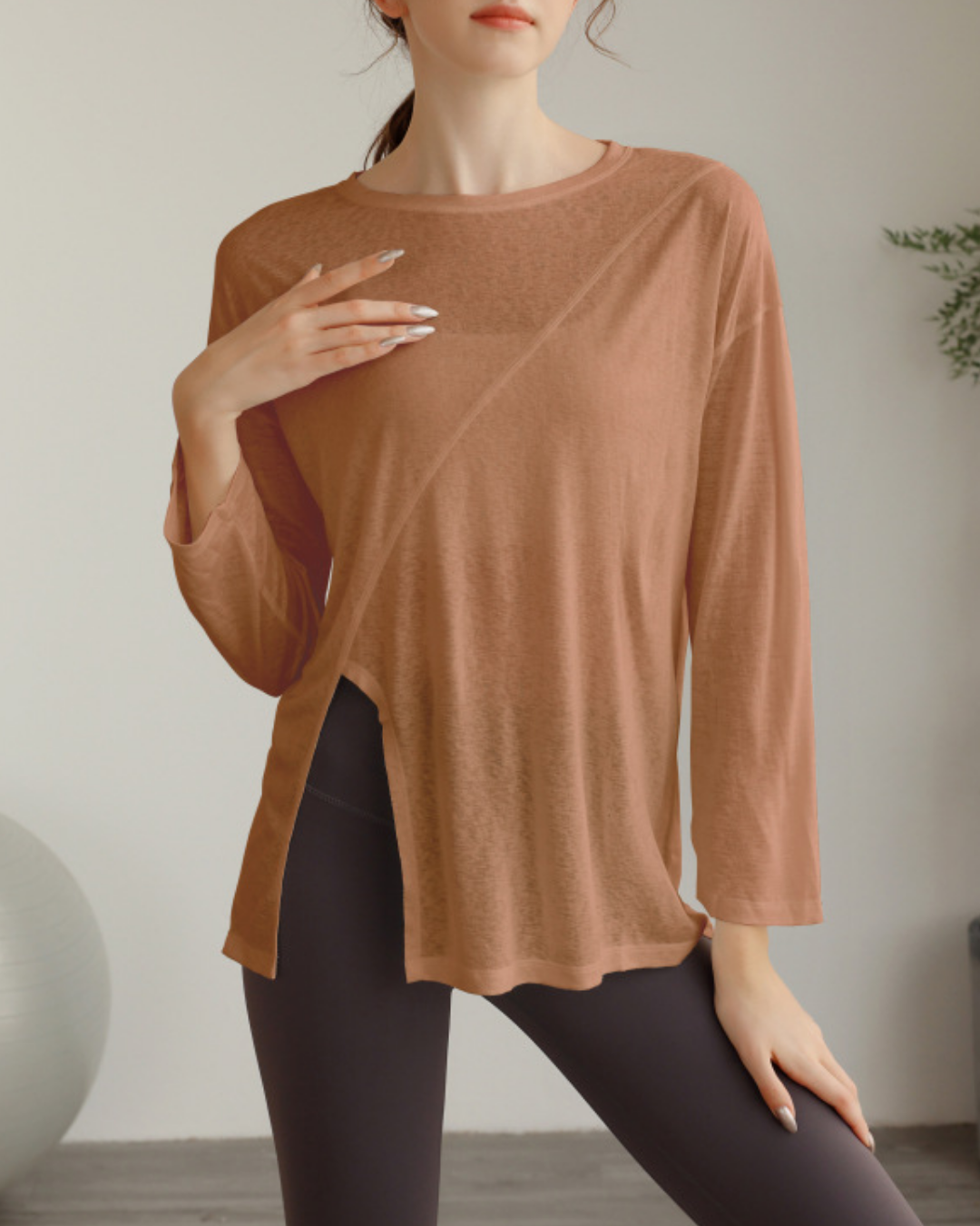 ハーフシアーサイドスリットヨガロングスリーブ 3820