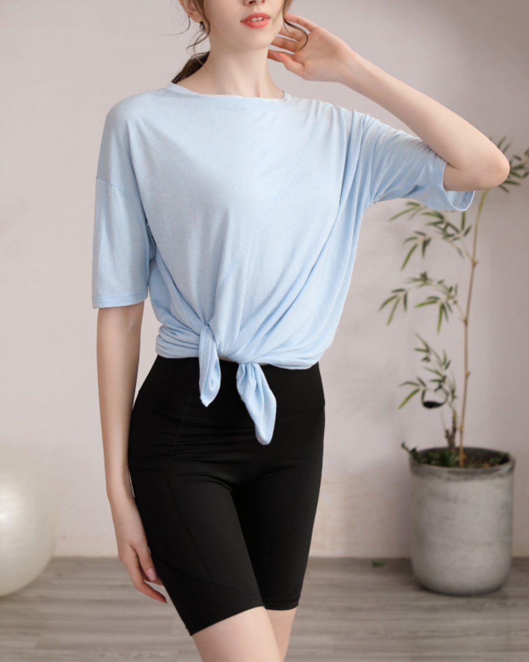 サイドスリットハーフスリーブヨガカットソー 3822