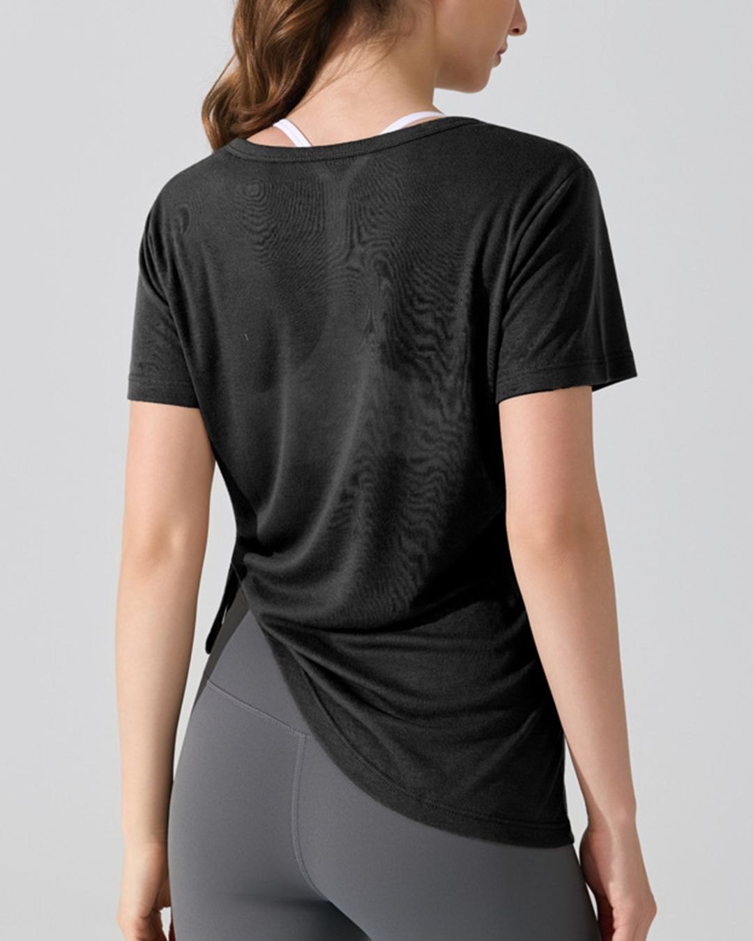 サイドギャザーハーフシアーVネックカットソー 3794