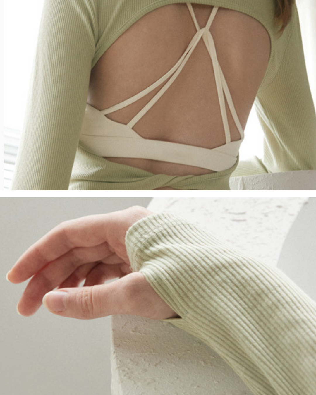 リブ編ツイストデリエールロングヨガスリーブ 3426