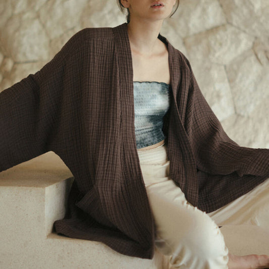 Three-layer gauze relaxed cardigan 3079