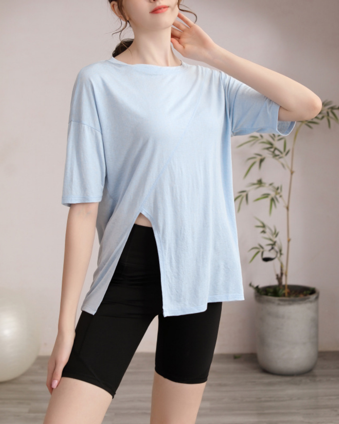 サイドスリットハーフスリーブヨガカットソー 3822