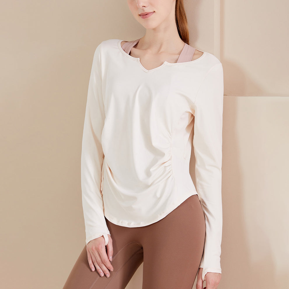 Key neck gathered long cut and sew 3121