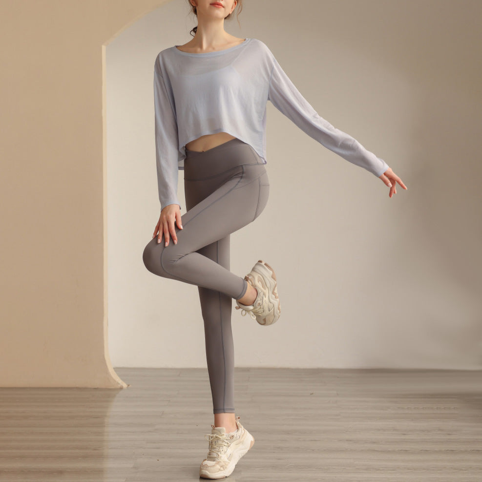 ボートネックシアーロングスリーブヘムトップス 2833