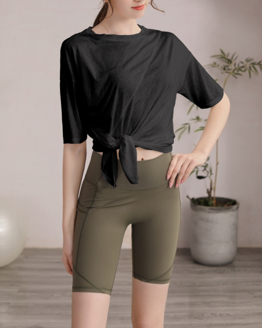 サイドスリットハーフスリーブヨガカットソー 3822