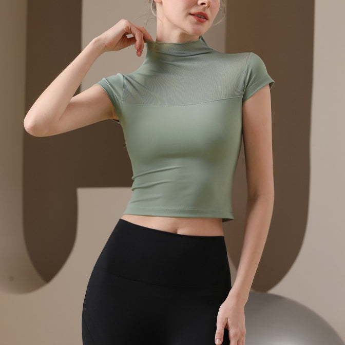 High neck decollete sheer yoga top 3023