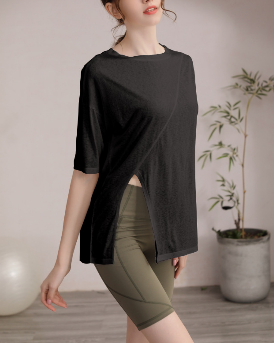 サイドスリットハーフスリーブヨガカットソー 3822
