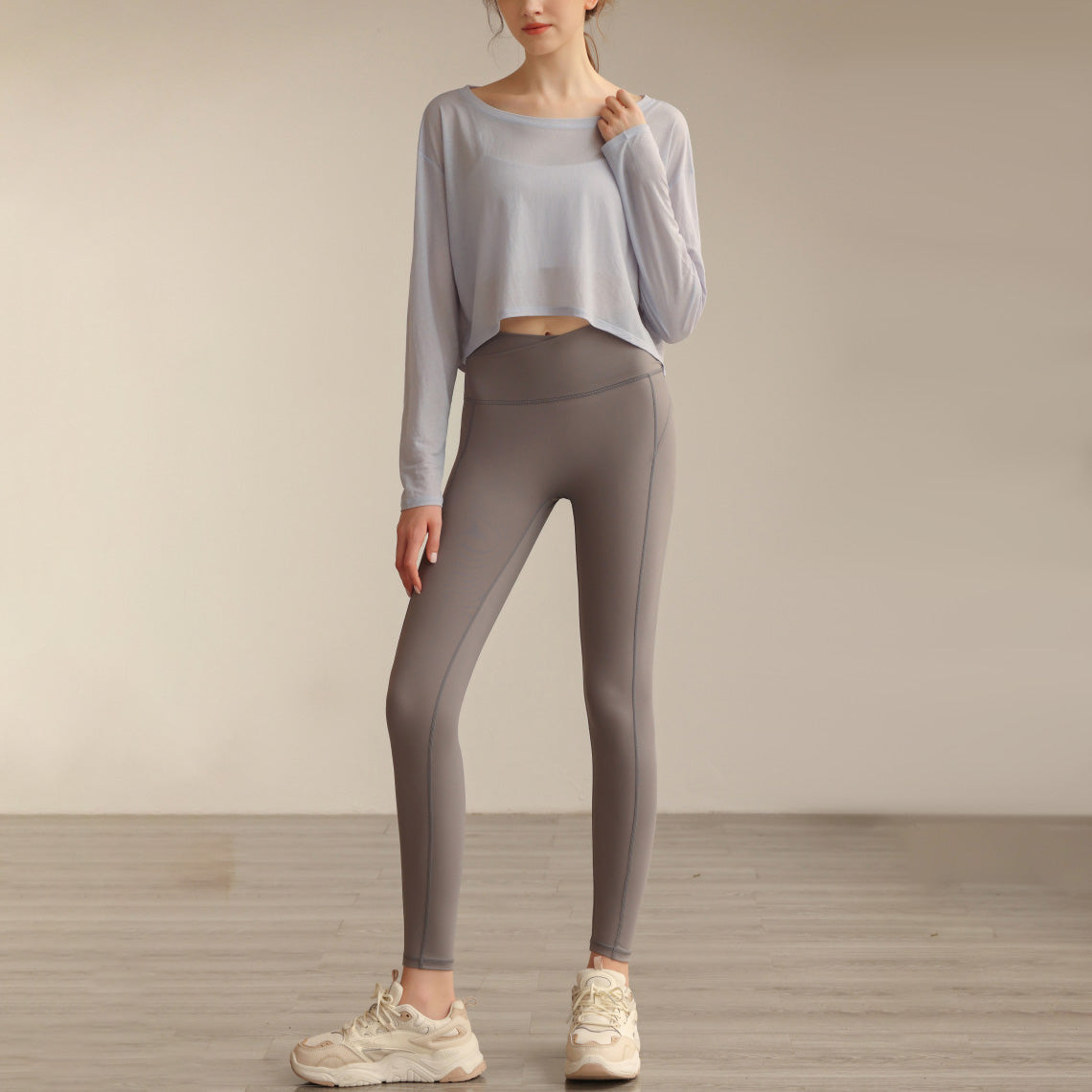 ボートネックシアーロングスリーブヘムトップス 2833