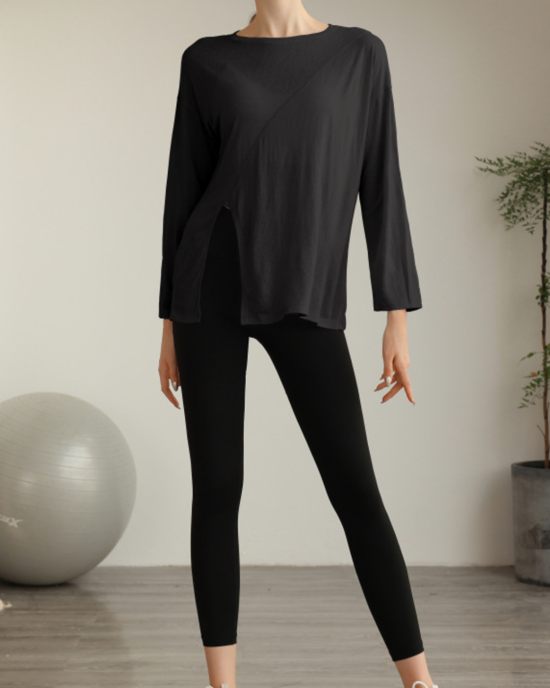 ハーフシアーサイドスリットヨガロングスリーブ 3820