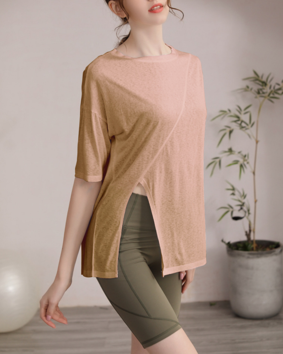 サイドスリットハーフスリーブヨガカットソー 3822