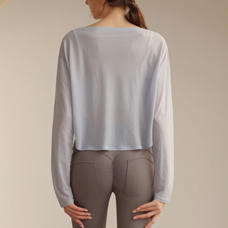 ボートネックシアーロングスリーブヘムトップス 2833