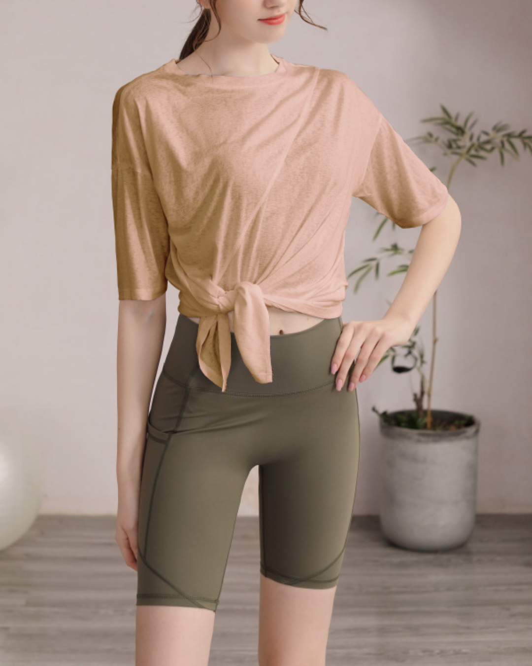 サイドスリットハーフスリーブヨガカットソー 3822