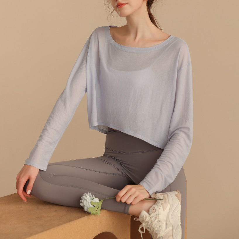 ボートネックシアーロングスリーブヘムトップス 2833