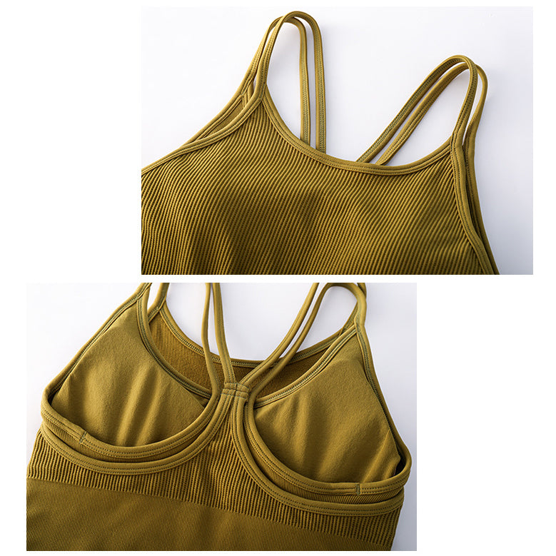 Faux layered ribbed yoga bra top 3133