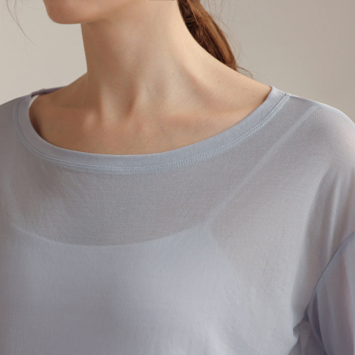 ボートネックシアーロングスリーブヘムトップス 2833