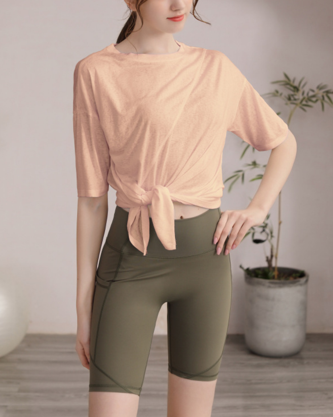 サイドスリットハーフスリーブヨガカットソー 3822