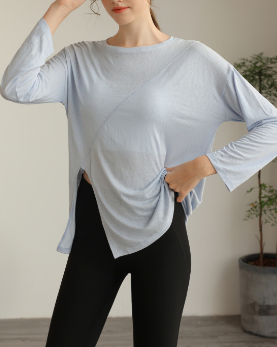 ハーフシアーサイドスリットヨガロングスリーブ 3820