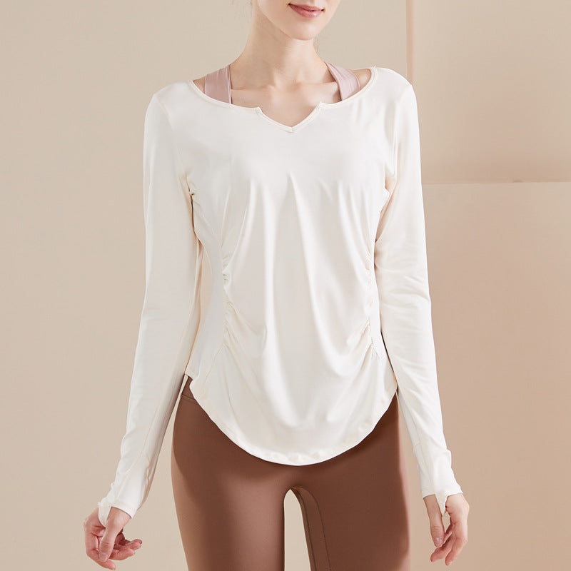 Key neck gathered long cut and sew 3121