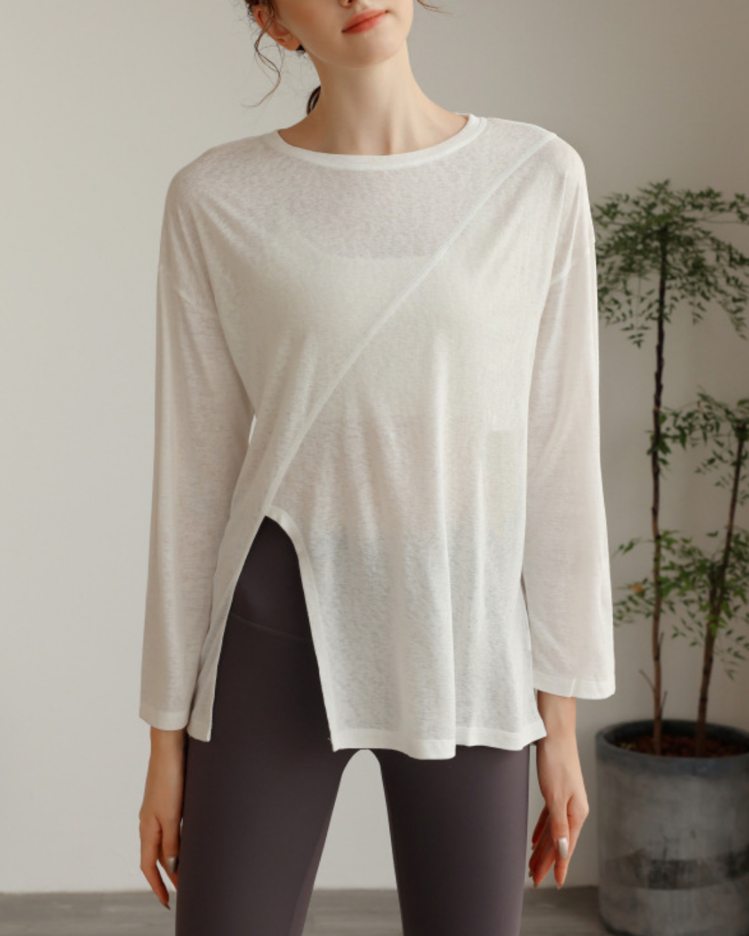 ハーフシアーサイドスリットヨガロングスリーブ 3820