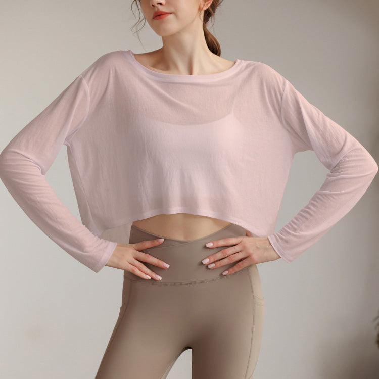 ボートネックシアーロングスリーブヘムトップス 2833