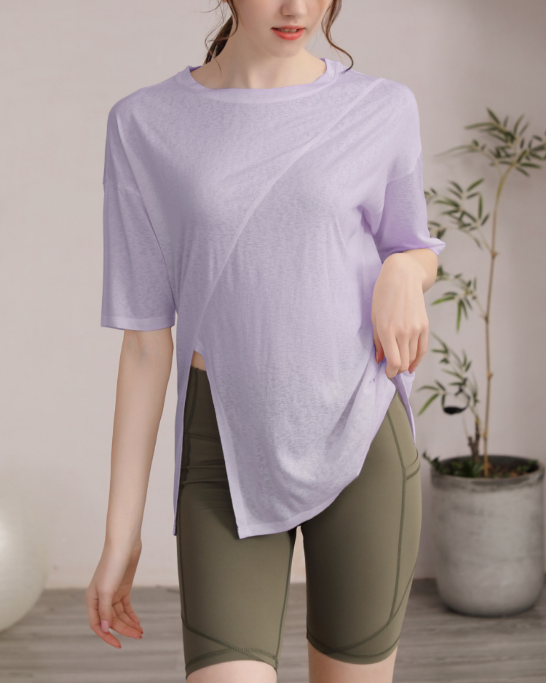 サイドスリットハーフスリーブヨガカットソー 3822