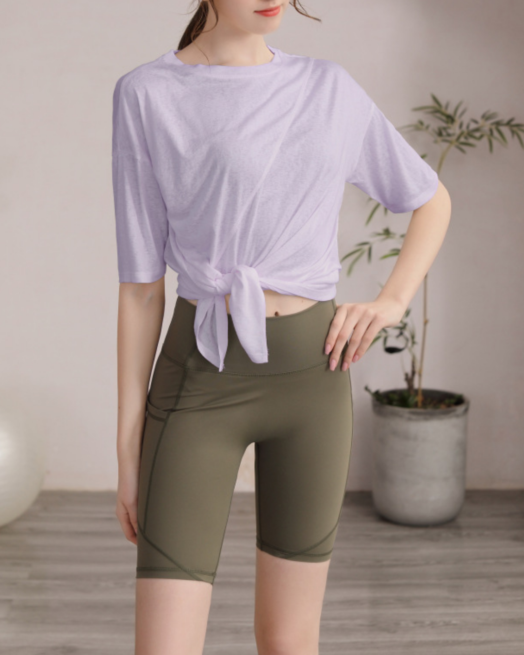 サイドスリットハーフスリーブヨガカットソー 3822