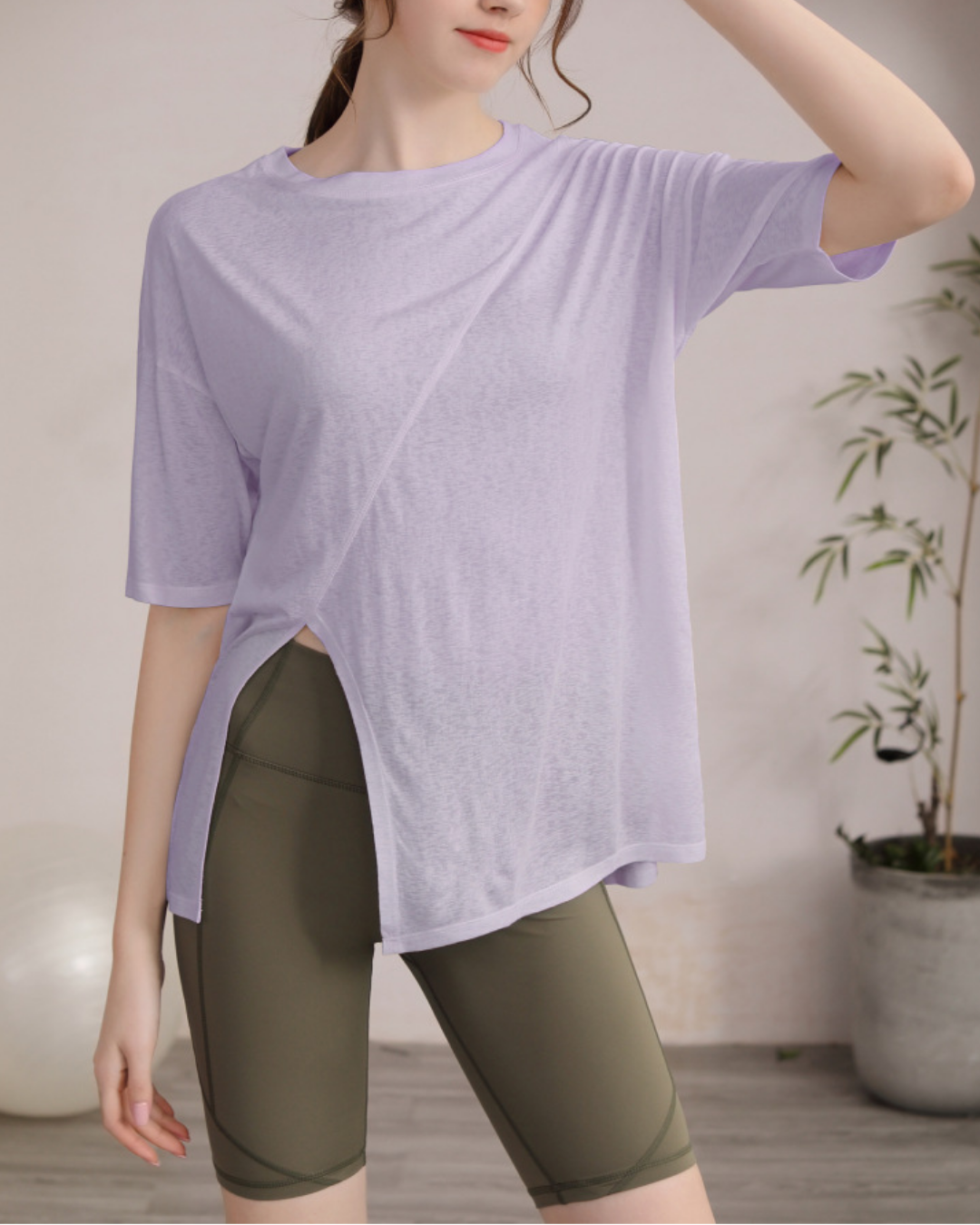 サイドスリットハーフスリーブヨガカットソー 3822