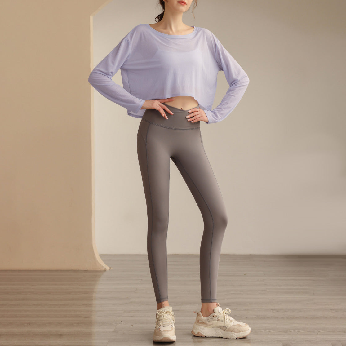 ボートネックシアーロングスリーブヘムトップス 2833