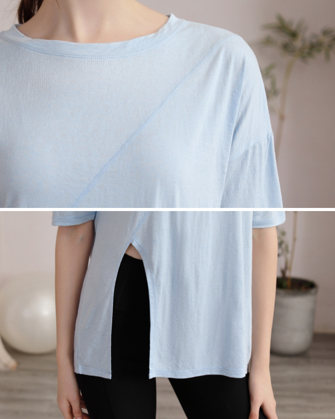 サイドスリットハーフスリーブヨガカットソー 3822