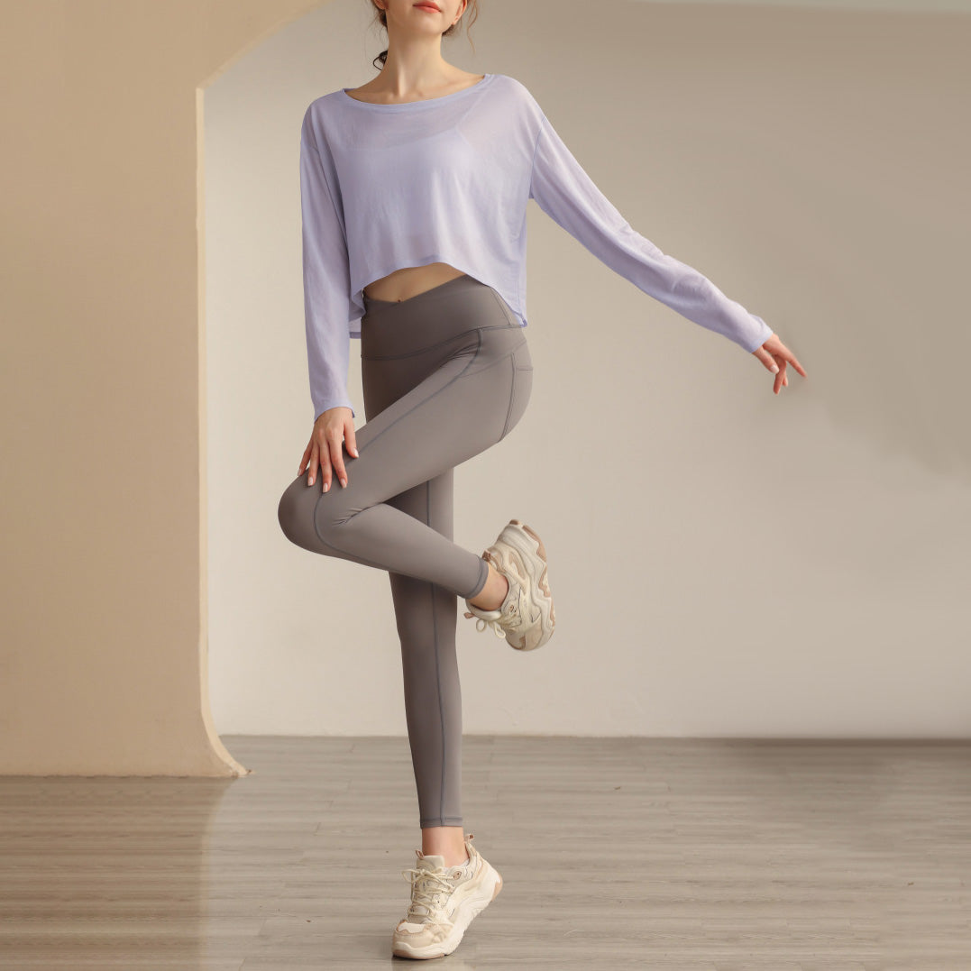 ボートネックシアーロングスリーブヘムトップス 2833