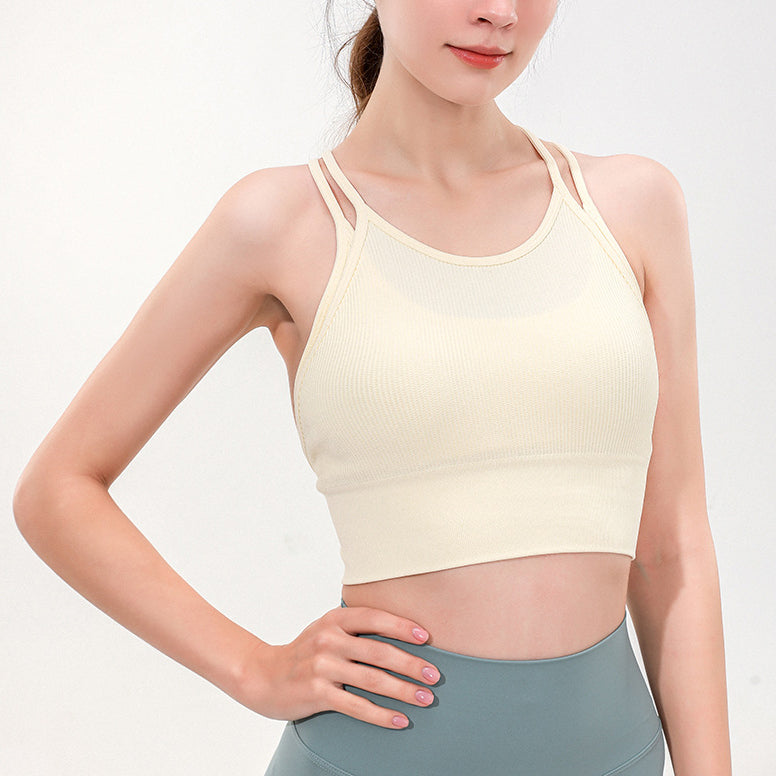 Faux layered ribbed yoga bra top 3133